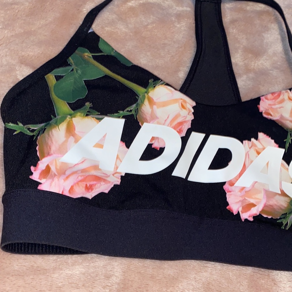 Adidas Originals Wip Floral Logo Mesh Sports Bra - Picture 6 of 8